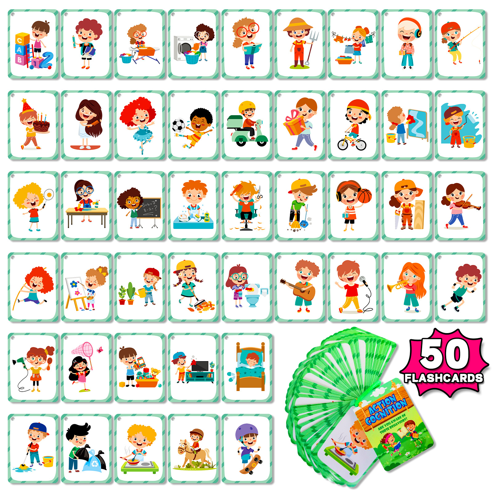 50Pcs/Set Cognition Learning C - Educational Flash Card のレビューと価格