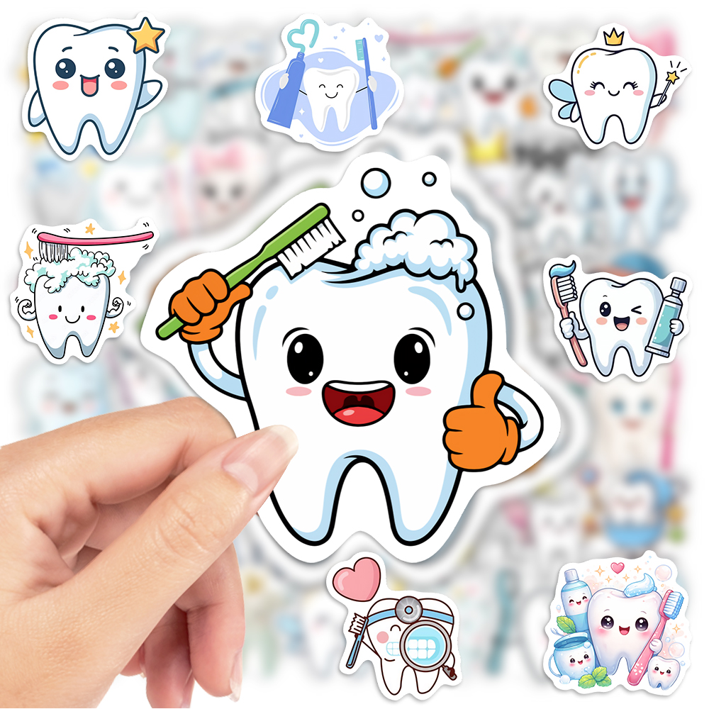 Adorable Cartoon Teeth Sticker - Kids Toys Laptop のレビューと価格