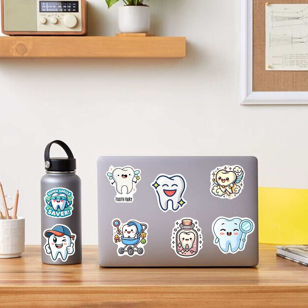 Adorable Cartoon Teeth Sticker - Kids Toys Laptop のレビューと価格